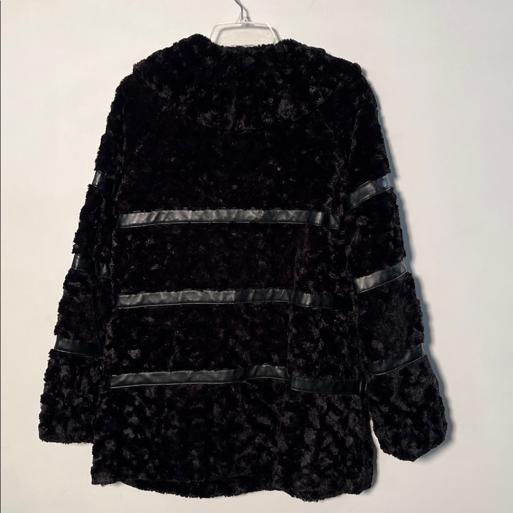 BETSEY JOHNSON Penny Lane Faux Mongolian Fur/Leather Mod Wide Collar BLK Coat S - Picture 4 of 16